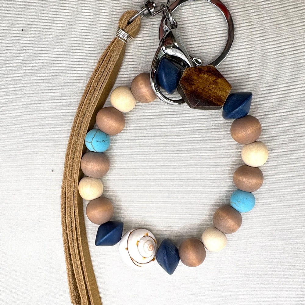 Beaded Keychain Wristlet with leather Tassel